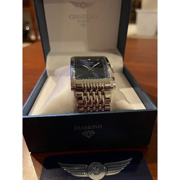 Gianello Italy Men’s Diamond Tank Silver Watch